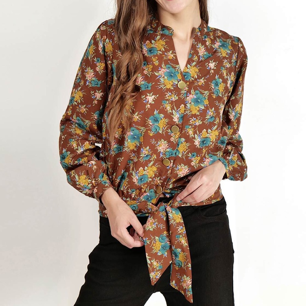 Zara • Floral Front Tie Blouse • S